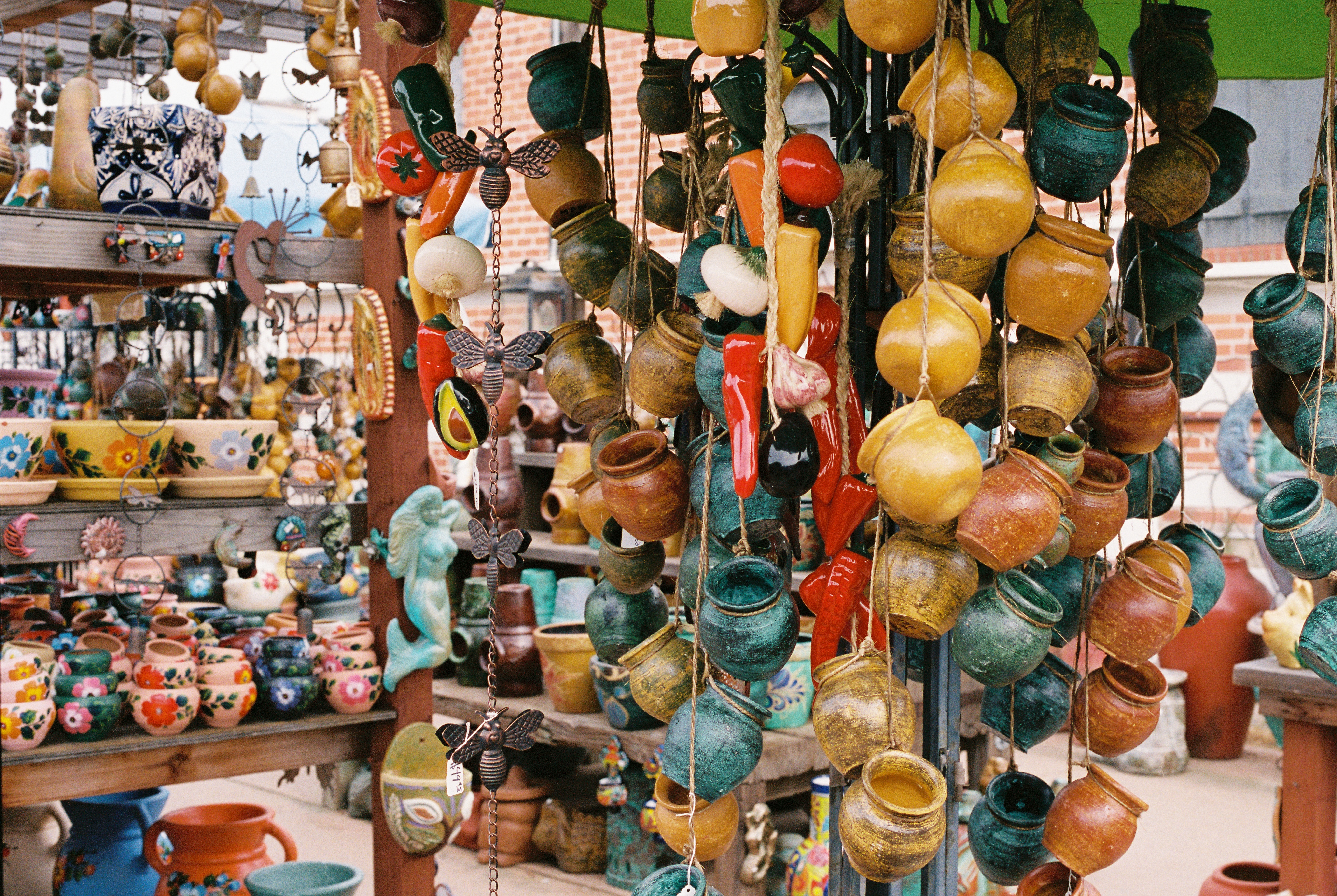 colorful pots hanging