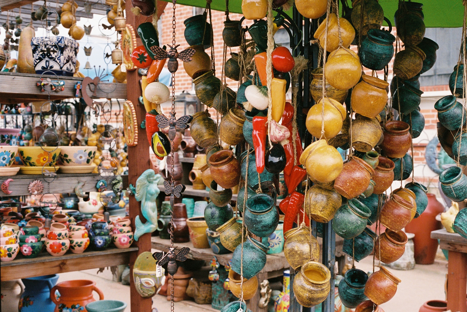 colorful pots hanging